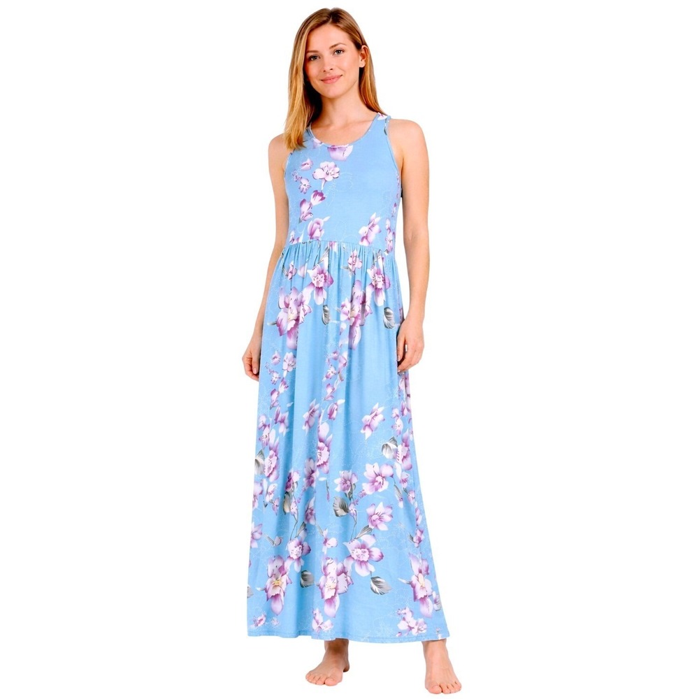 GreceRelle Maxi Dress Womens Medium Blue Floral Sleeveless Racerback *NWT*‎